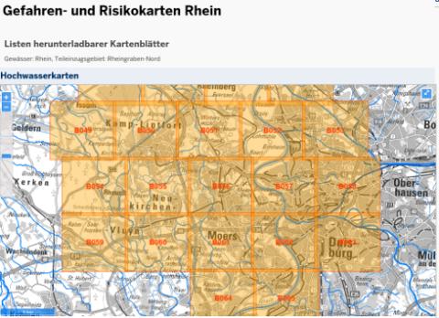Gefahren und Risikokarte Rhein Flussgebiet NRW. ©geobasis NRW.Bonn