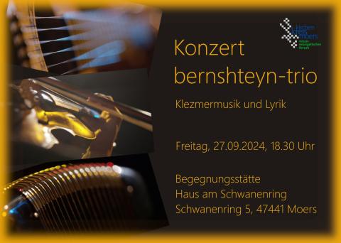 Plakat: Konzert Bernshteyn-trio, Freitag, 27.09.2024, 18.30 Uhr Begegnungsstätte Haus am Schwanenring
