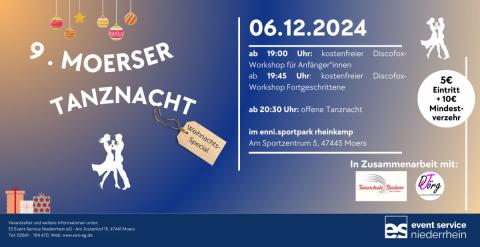 Flyer: 9. Moerser Tanznacht, 06.12.2024, 5 Euro Eintritt und 10 Euro Mindestverzehr